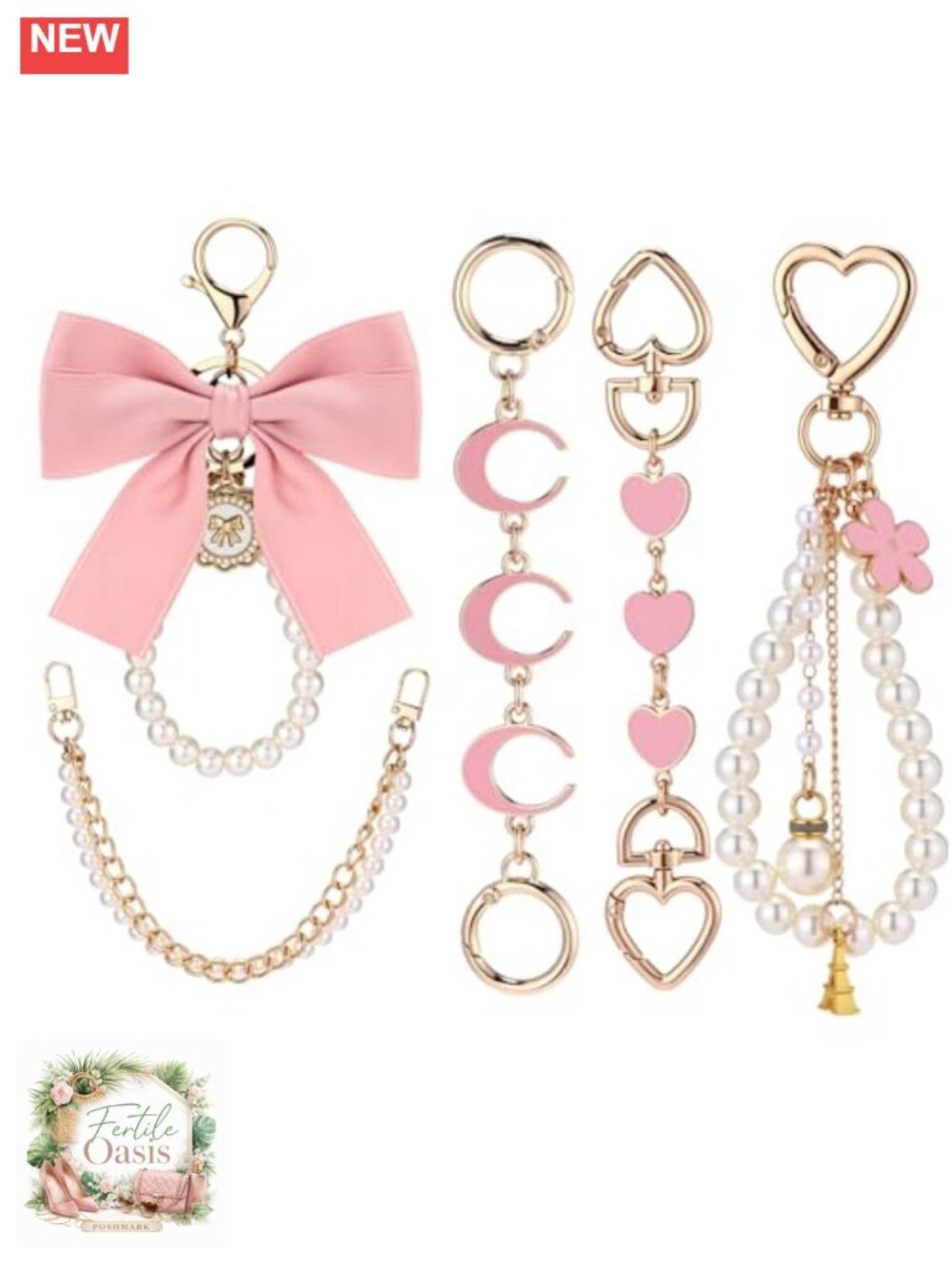 5 Pcs Bag Extender Chain Purse Strap Extender Pearl Bow Keychain Alloy Metal